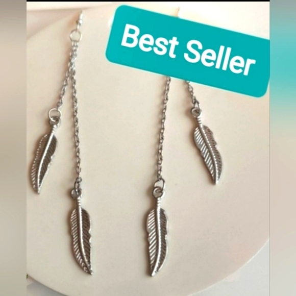Long Dangle  Duo Feather Earrings BEST SELLER EB - Picture 1 of 4
